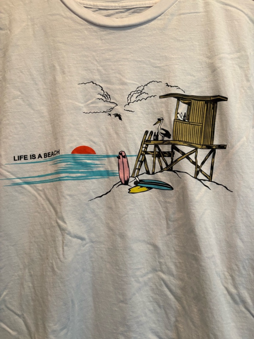 Men's White 'Life Is A Beach' Graphic Crew Tee - Picture 2 of 5